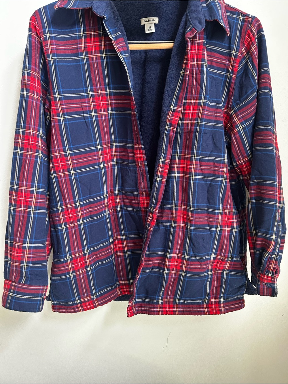 L.L. Bean Women’s Red & Navy Plaid Fleece-Lined Jacket